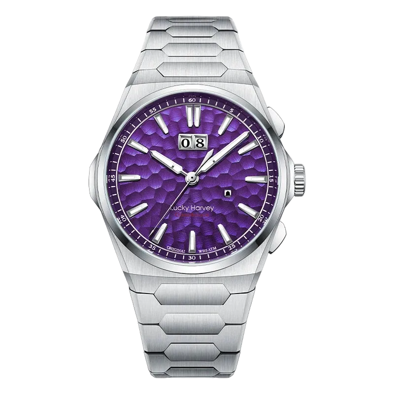 Lucky Harvey Hammered Dial Men’s Automatic Watch with purple hammered dial front view