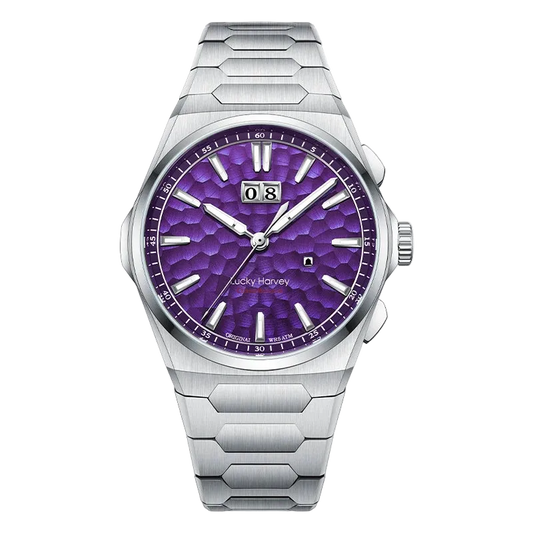 Lucky Harvey Hammered Dial Men’s Automatic Watch with purple hammered dial front view