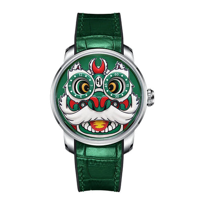 Lucky Harvey Lion Automatic Mechanical Watch green dial front view showing lion face design