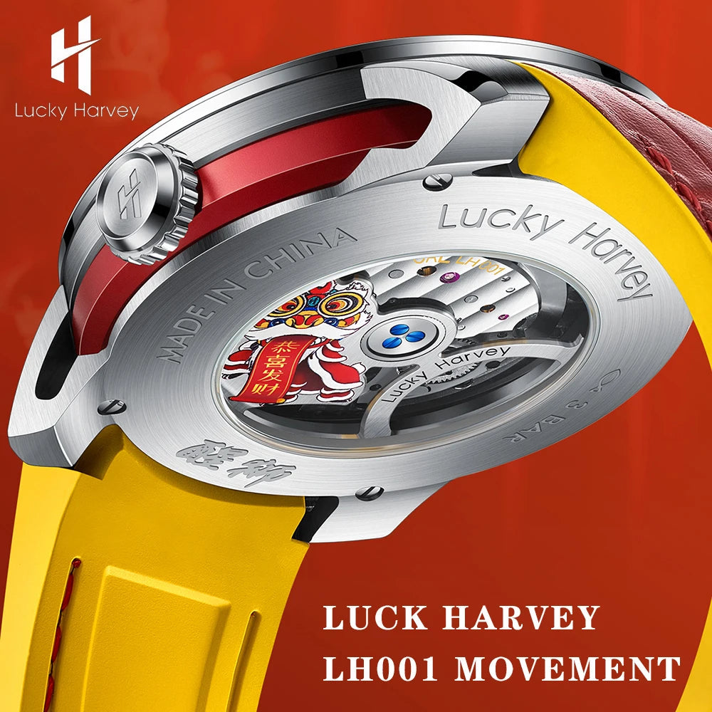 Close-up of Lucky Harvey Lion Automatic Mechanical Watch LH001 mechanical movement