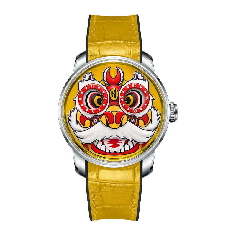 Lucky Harvey Lion Automatic Mechanical Watch yellow dial version with bright yellow strap