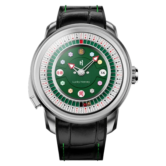 Lucky Harvey Poker Roulette Men’s Automatic Mechanical Watch green casino dial front view