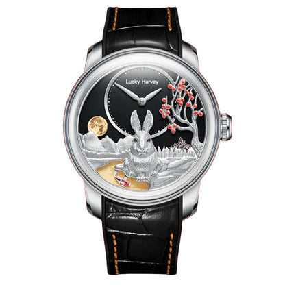 Lucky Harvey Rabbit Automatic Mechanical Watch with 3D rabbit enamel dial front view