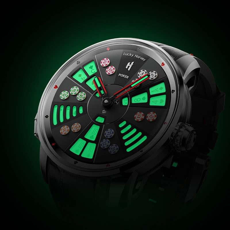 Luminous mode of Lucky Harvey San Gong Men’s Automatic Mechanical Watch in dark environment