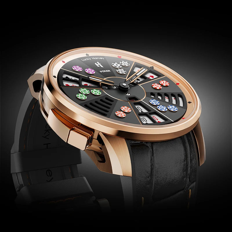 Side angle view showing Lucky Harvey San Gong Automatic Mechanical Watch case design