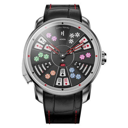 Lucky Harvey San Gong Men’s Automatic Mechanical Watch silver case poker dial front view