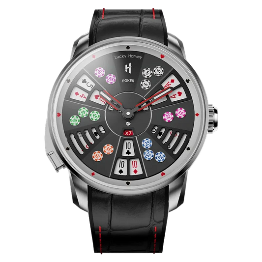 Lucky Harvey San Gong Men’s Automatic Mechanical Watch silver case poker dial front view