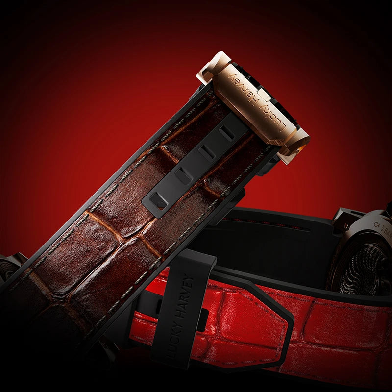 Exhibition case back showing LHO12 automatic movement of Lucky Harvey Snake Enamel Watch