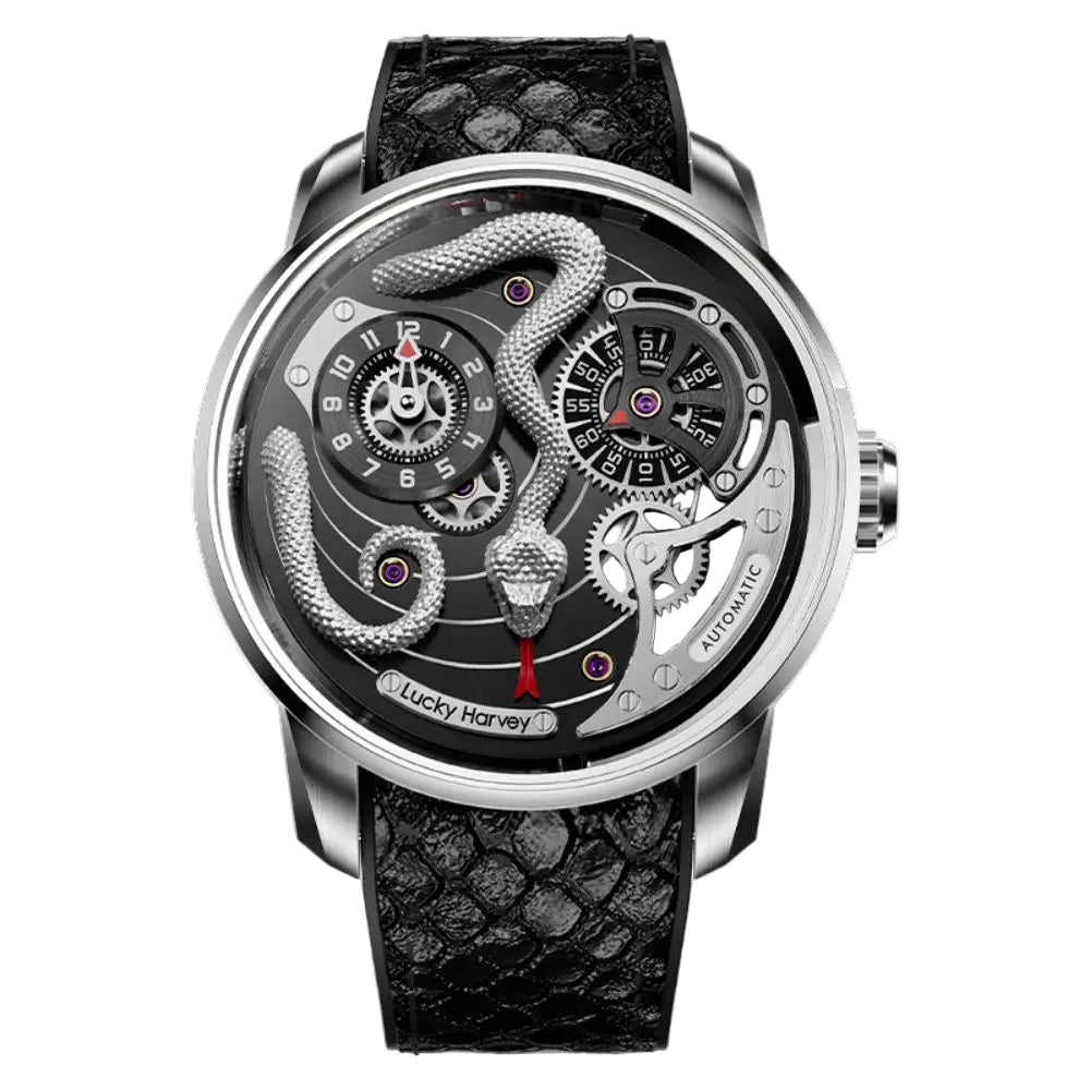 Lucky Harvey Snake Automatic Mechanical Watch silver serpent dial front view