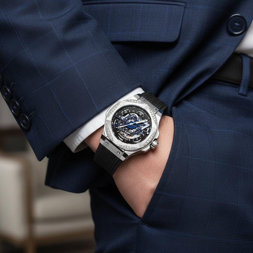 HANBORO 996-1 - Mechanica - on wrist, blue suit, formal