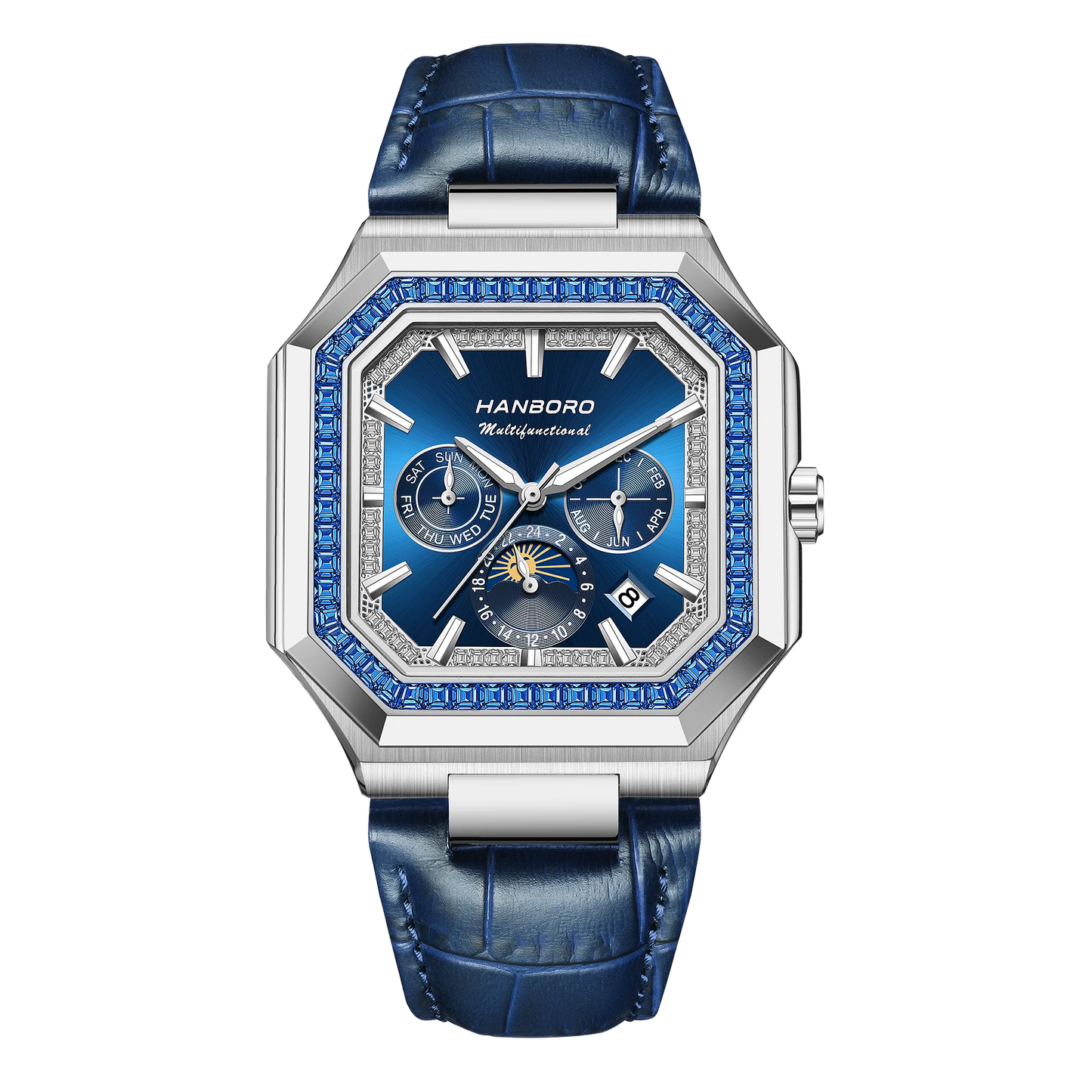 HANBORO 823-1 - Automatic - blue dial, leather strap