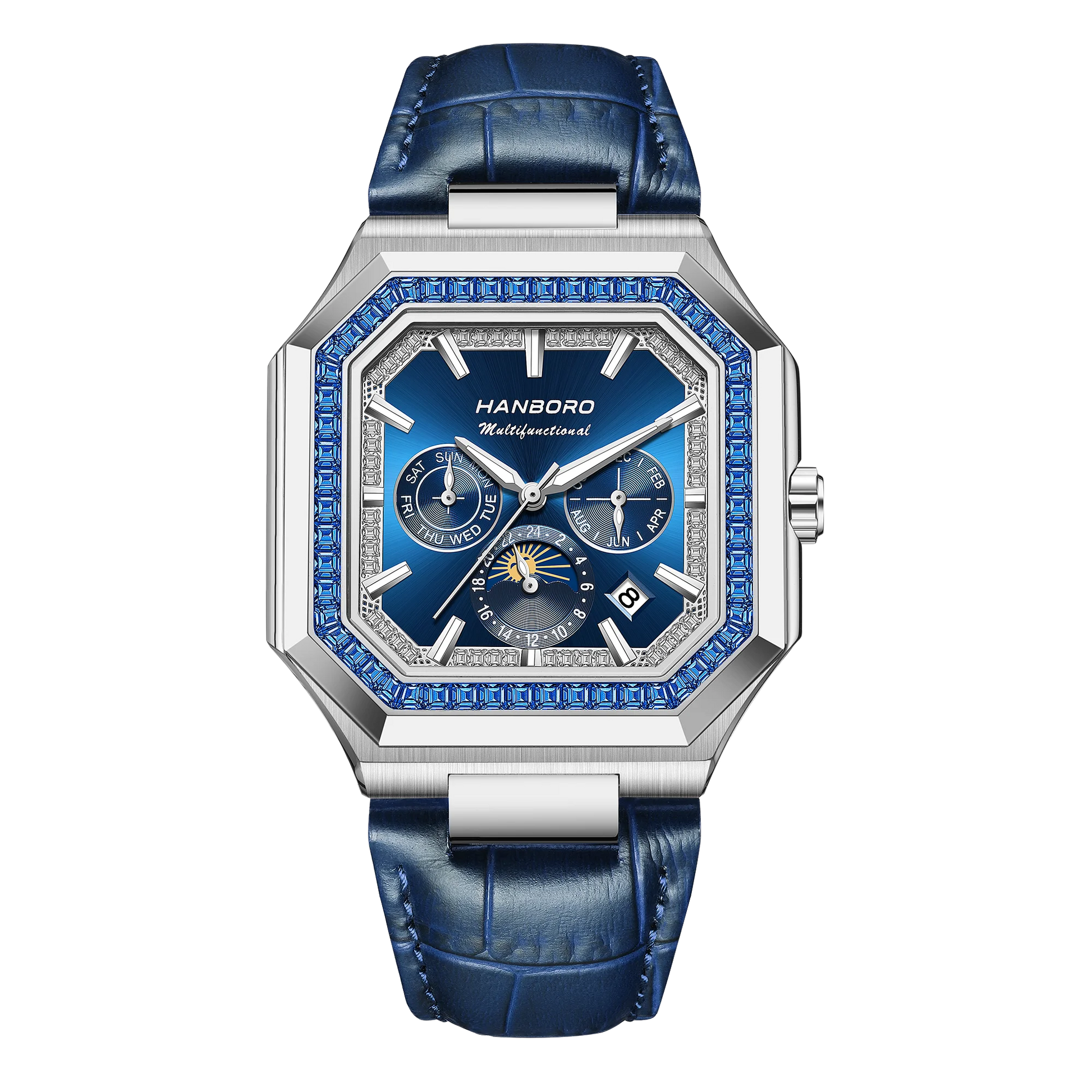 HANBORO 823-1 - Automatic - blue dial, leather strap