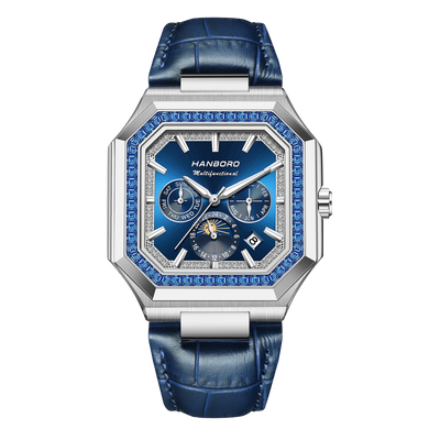 HANBORO 823-1 - Automatic - blue dial, leather strap