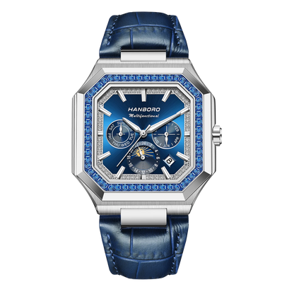 HANBORO 823-1 - Automatic - blue dial, leather strap