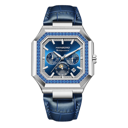 HANBORO 823-1 - Automatic - blue dial, leather strap