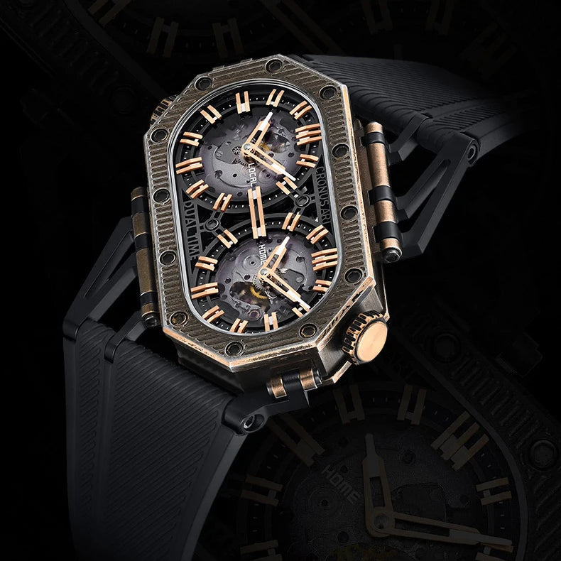 Luxury watch with intricate design on a black background