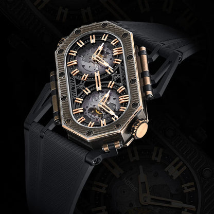 Luxury watch with intricate design on a black background