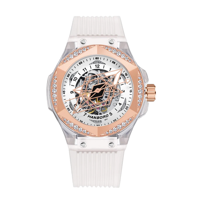 HANBORO 996-1 - Mechanica - rose gold, white strap, transparent case