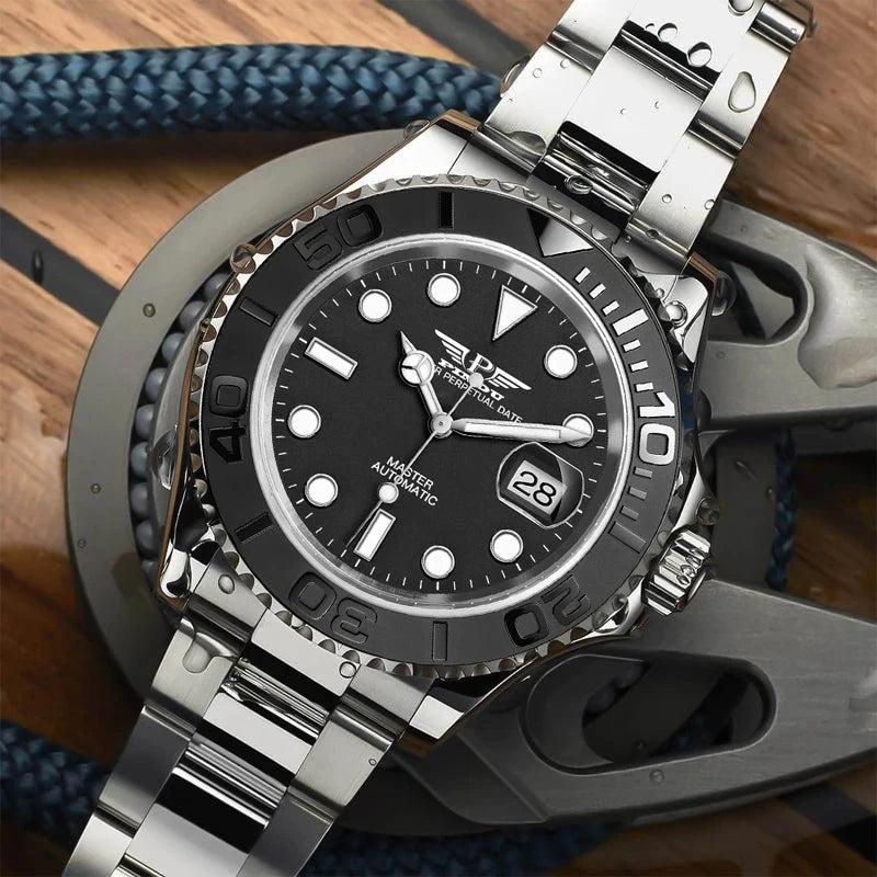 PINDU 6510 Automatic Watch with blue and black bezel and sapphire crystal