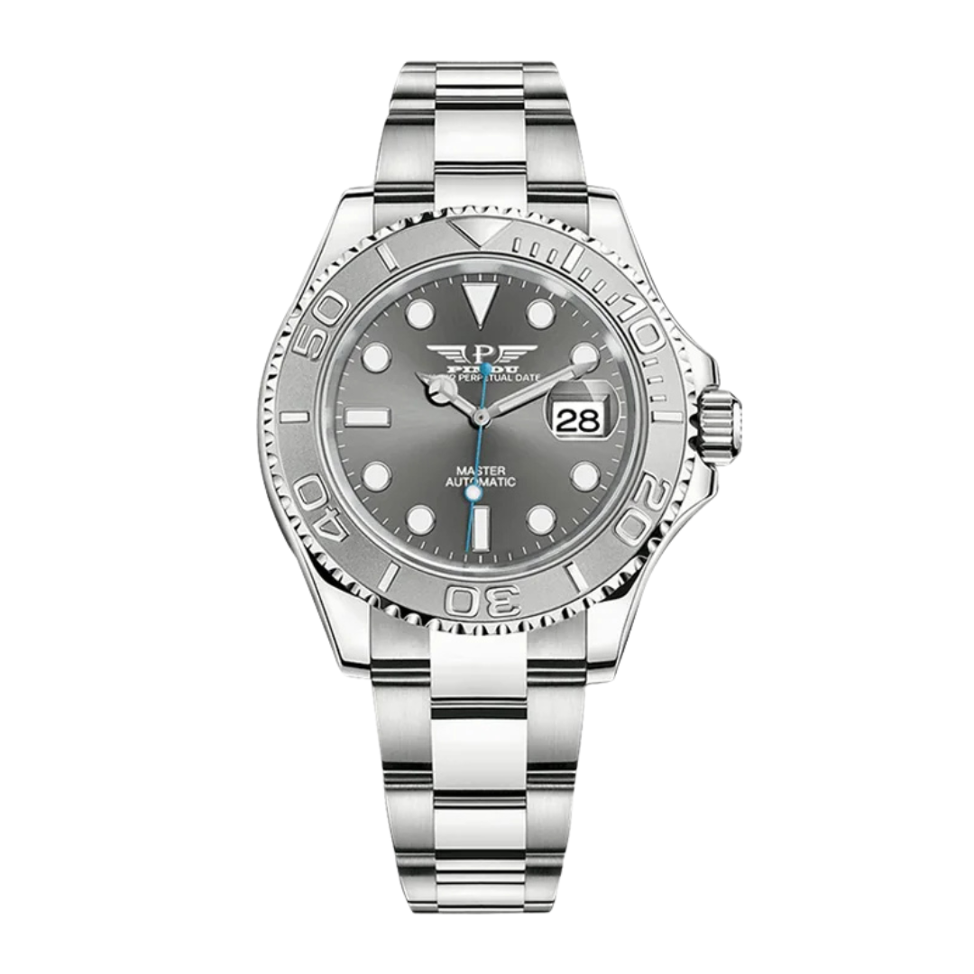 PINDU 6510 Automatic Mechanical Watch with grey dial and silver bezel