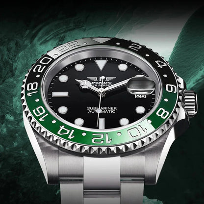 Technical specifications of PINDU 6510 Automatic Mechanical Watch showing 40mm case dimensions