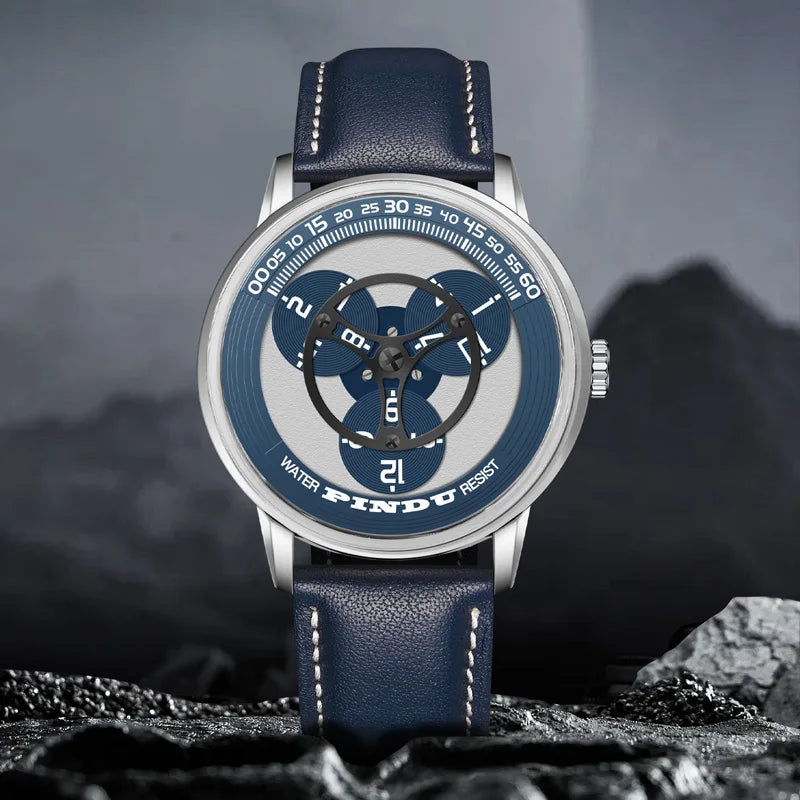 Macro close-up of PINDU P6618 rotating dial mechanical watch