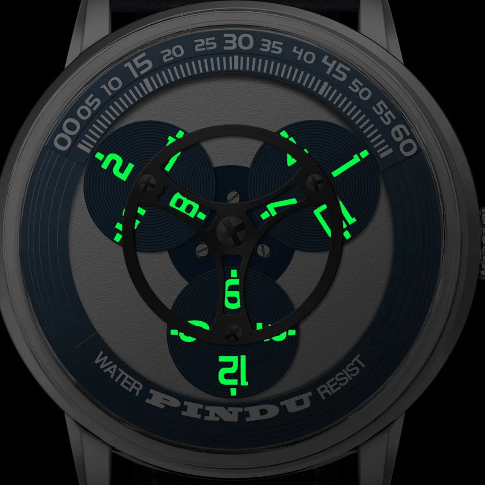 Studio photo of PINDU P6618 Men’s Automatic Watch on dark background