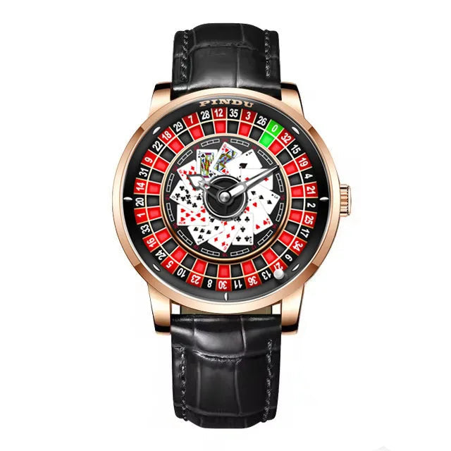 PINDU P6626 automatic wristwatch with blue strap and roulette dial