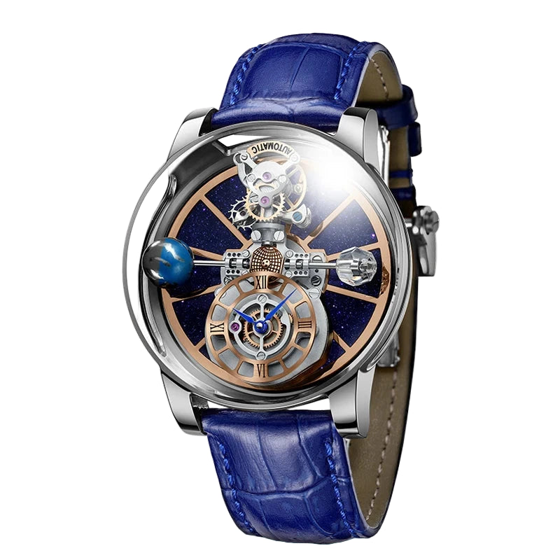 PINDU PD5015 Astronomia Automatic Tourbillon Watch with blue strap and sapphire crystal dome