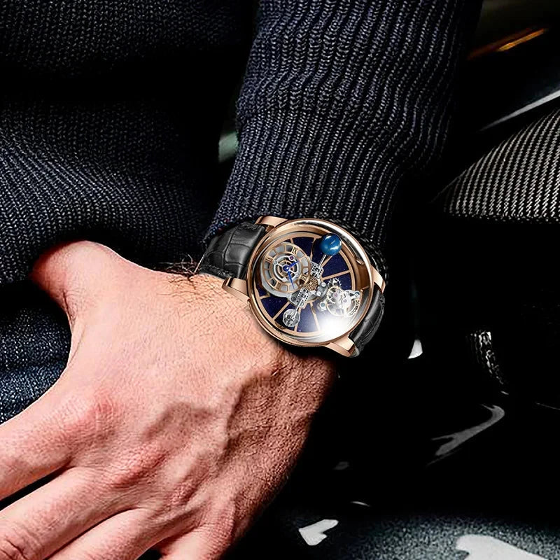 Wrist close-up of PINDU PD5015 Astronomia Automatic Tourbillon Watch highlighting sapphire dome