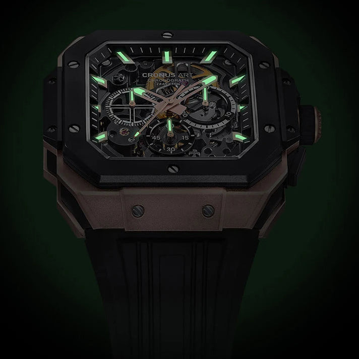 CRONUSART CM025-006 – Men’s Automatic Chronograph Watch Square Carbon Steel Case breitvacher