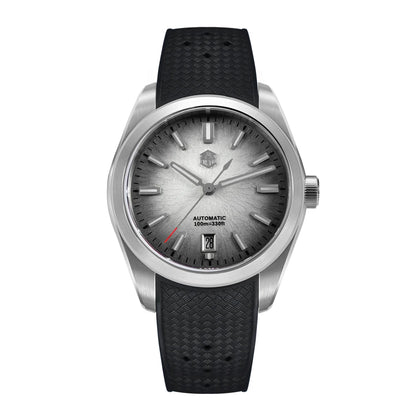San Martin Horizon SN0144 automatic watch for men featuring elegant frost gray dial with 316L stainless-steel case and luminous hands.