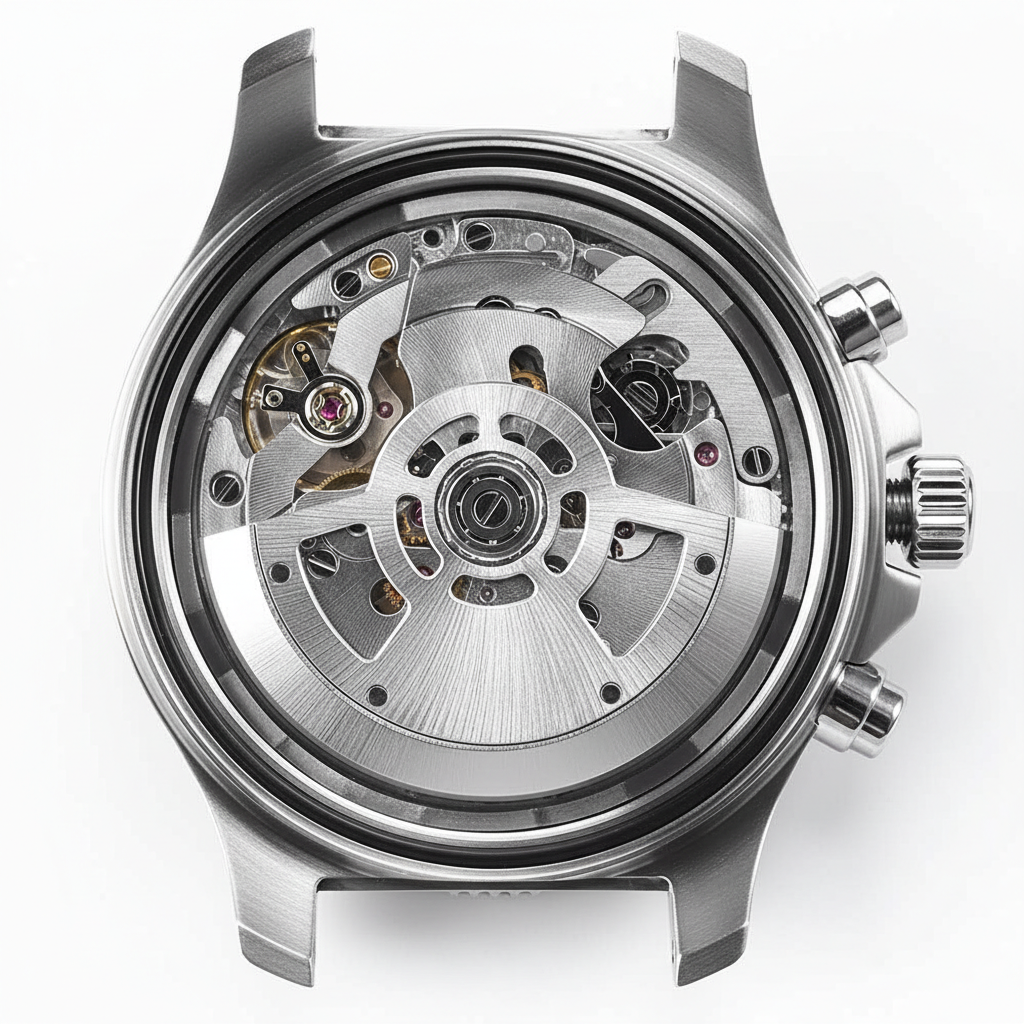 San Martin SL4801 automatic chronograph diver watch exhibition caseback displaying mechanical movement