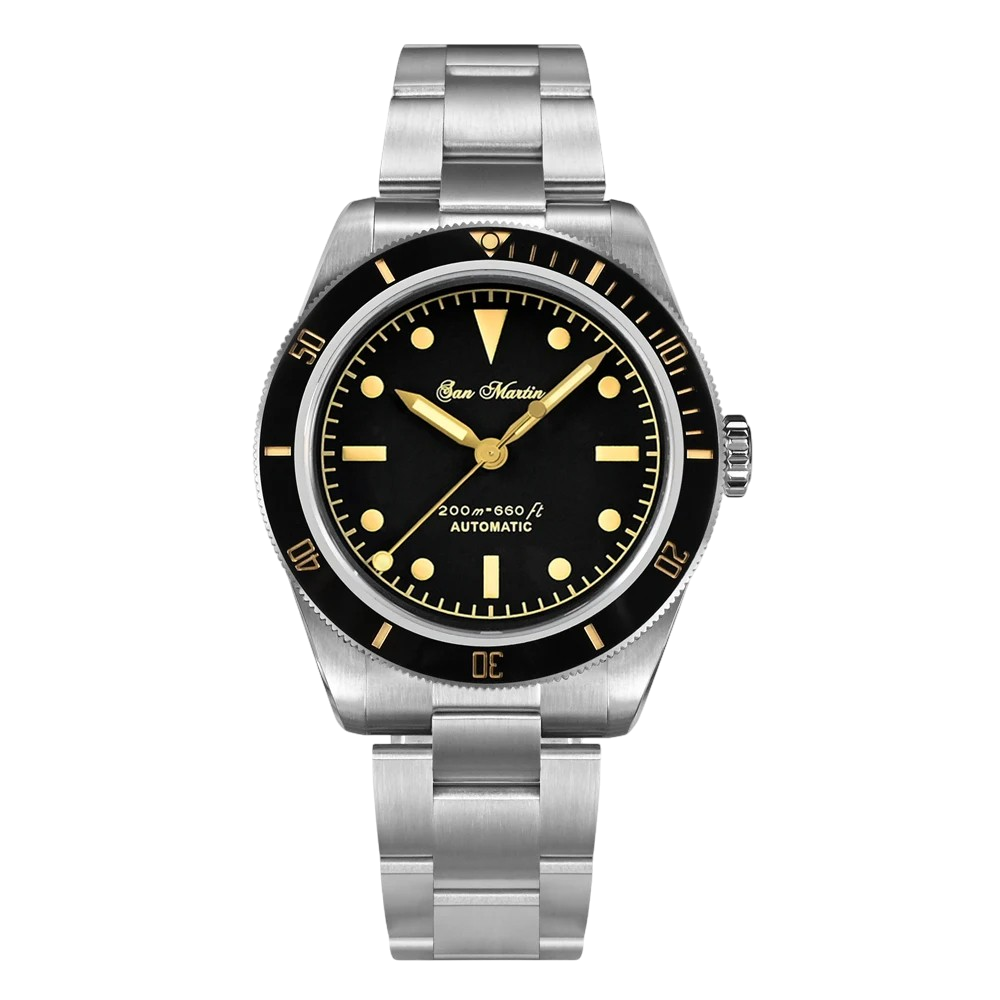 San Martin SN0004G - Black Dial Vintage Dive Watch for Men Pencil Hands Version 