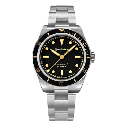 San Martin SN0004G - Black Dial Vintage Dive Watch for Men Pencil Hands Version 