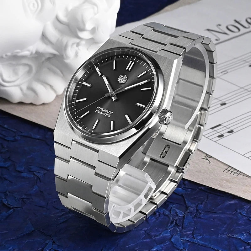 San Martin SN0023 – Men’s Dress Automatic Watch – Black Dial – Sapphire Crystal – Clean Design