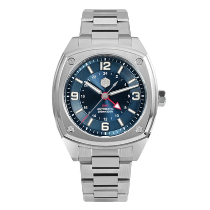 San Martin SN0026 GMT – Men’s Square Automatic Watch – Blue Dial – 316L Stainless Steel Bracelet