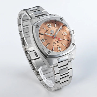 San Martin SN0026 GMT – BGW9 Lume Blue Light on Numerals and Hands in the Dark
