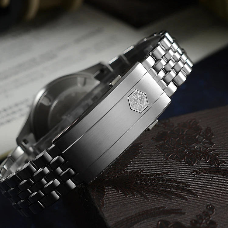 San Martin SN0033 – Men’s Automatic Pilot Watch – Stainless Steel Bracelet – Folding Clasp with San Martin Logo