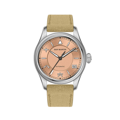 San Martin SN0033 - Pilot - salmon dial, tan strap