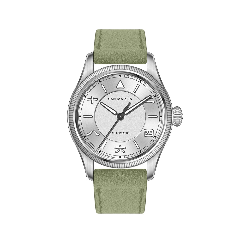 San Martin SN0033 – Men’s Pilot Automatic Watch – Stainless Steel Bracelet Links – Polished 316L Finish Macro