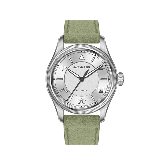 San Martin SN0033 - Pilot - silver dial, green strap
