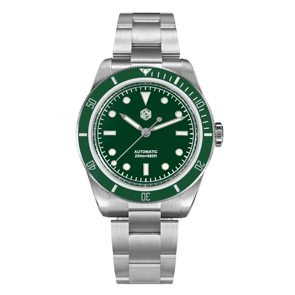 San Martin SN004 38mm Dive Watch – Green Dial and Bezel Automatic Mechanical 200m Waterproof