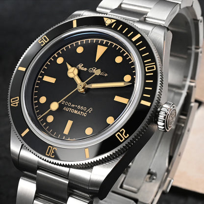 San Martin SN004 Black Gilt Dial Automatic Dive Watch with Gold Hands and Markers