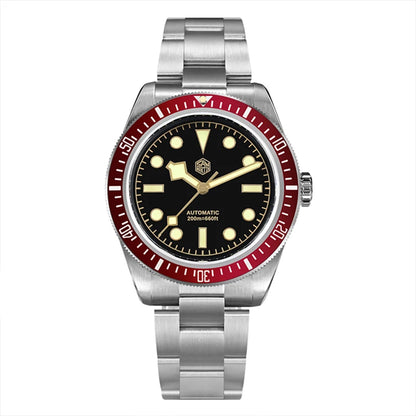 San Martin SN004 – Men’s Automatic Dive Watch – Abyss red Ceramic Bezel – 316L Steel Bracelet – Sapphire Crystal