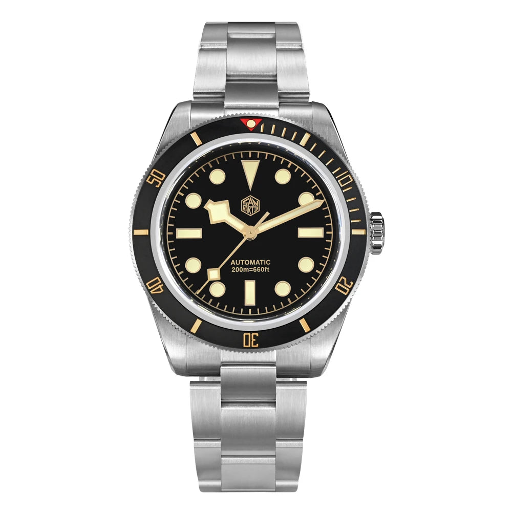 San Martin SN004 – Men’s Automatic Dive Watch – Abyss black Ceramic Bezel – 316L Steel Bracelet – Sapphire Crystal