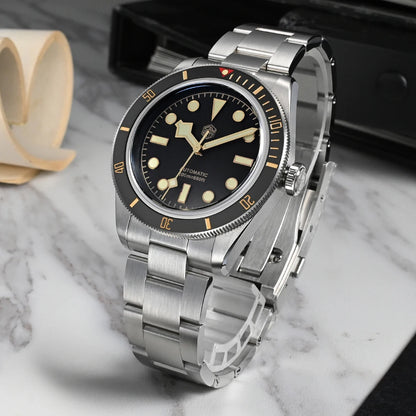 San Martin SN004 – Men’s Automatic Dive Watch – Abyss black Ceramic Bezel – 316L Steel Bracelet – Sapphire Crystal
