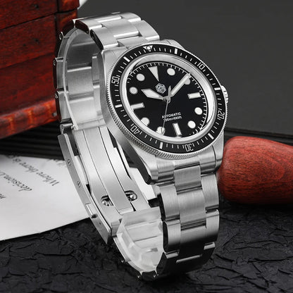 San Martin SN004 – Men’s Automatic Dive Watch – Abyss black Ceramic Bezel – 316L Steel Bracelet – Sapphire Crystal