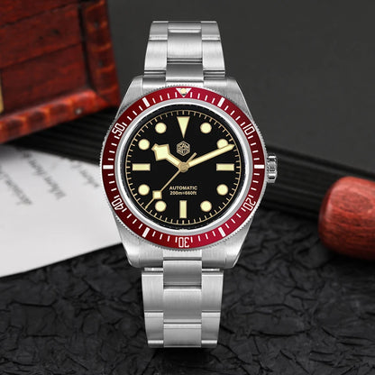San Martin SN004 – Men’s Automatic Dive Watch – Abyss red Ceramic Bezel – 316L Steel Bracelet – Sapphire Crystal