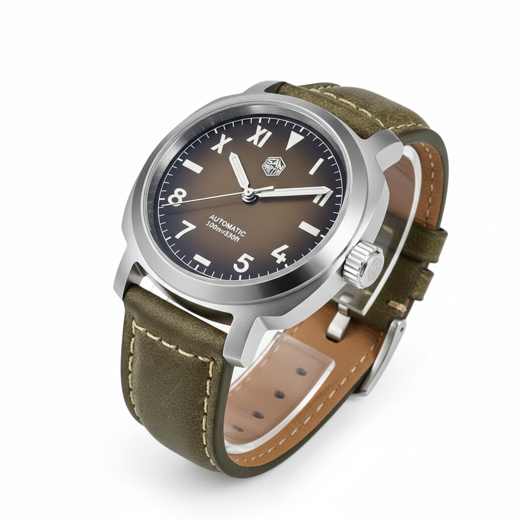 San Martin SN0065 G - Vin - brown dial green strap three quarter view